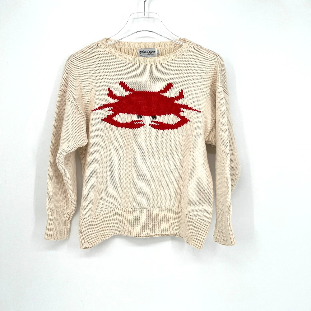 Crab Sweater Womens S Chester River Knit Coastal Marine Novelty Beach Cream